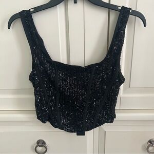 Fashion Nova Black Sequin Crop Top